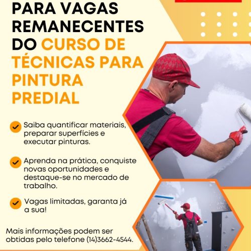 Prazo estendido: Inscrições para Curso de Pintura Predial na área de Educação