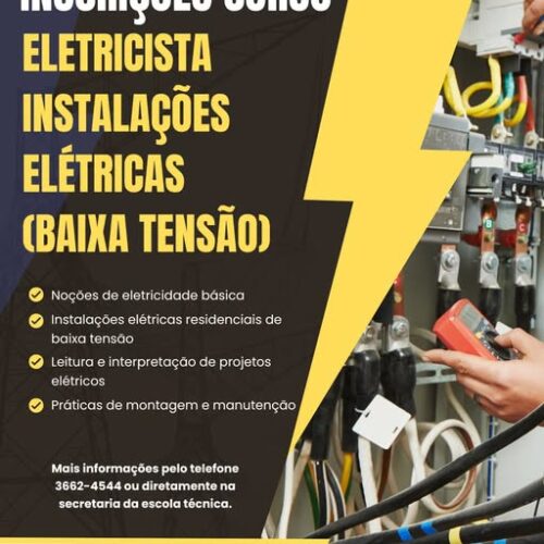 Inscrições abertas para curso de eletricista especializado em instalações de baixa tensão
