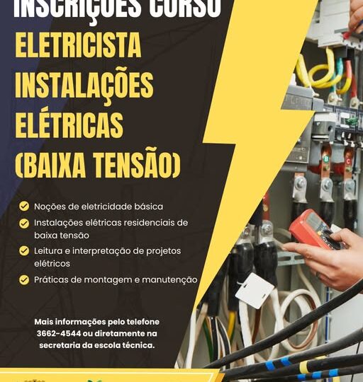Inscrições abertas para curso de eletricista especializado em instalações de baixa tensão